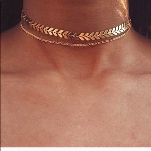 2 Layer Chevron and Chain Gold Choker
